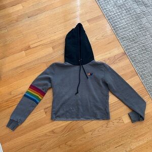 Gray Hoodie with Rainbow Sleeve